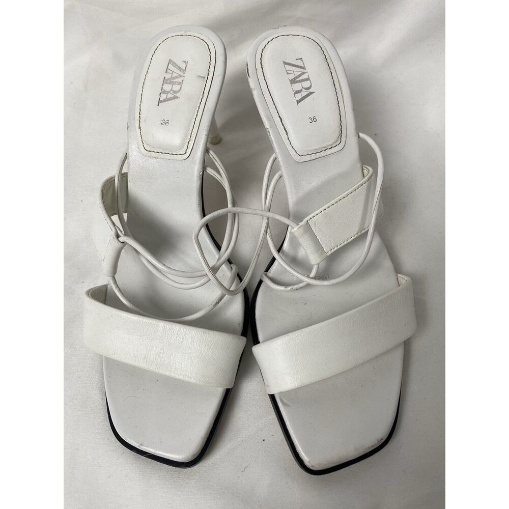 ZARA White Strappy Mule Square Toe Kitten Heel Sandals Size 36